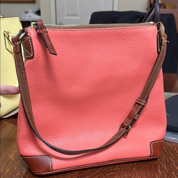 Dooney & Bourke Pink and Brown Crossbody Bag with Pebbled Leather - Picture 2 of 7